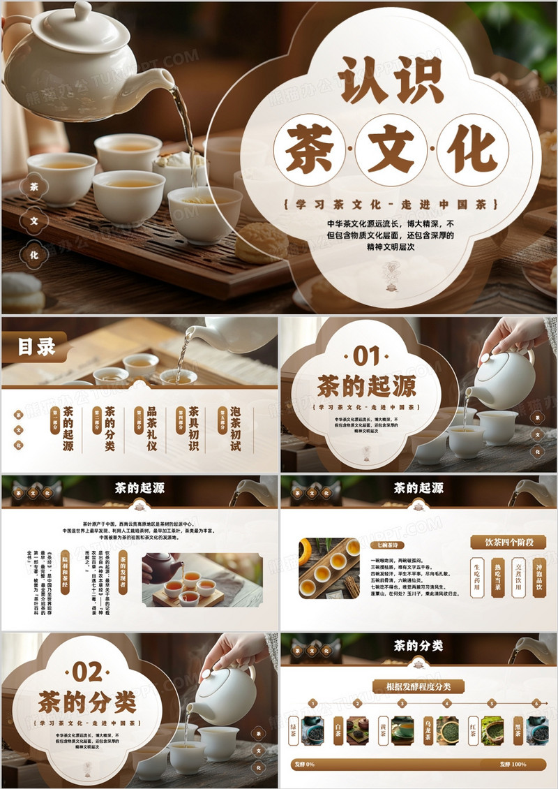 棕色中国风认识茶文化介绍PPT模板