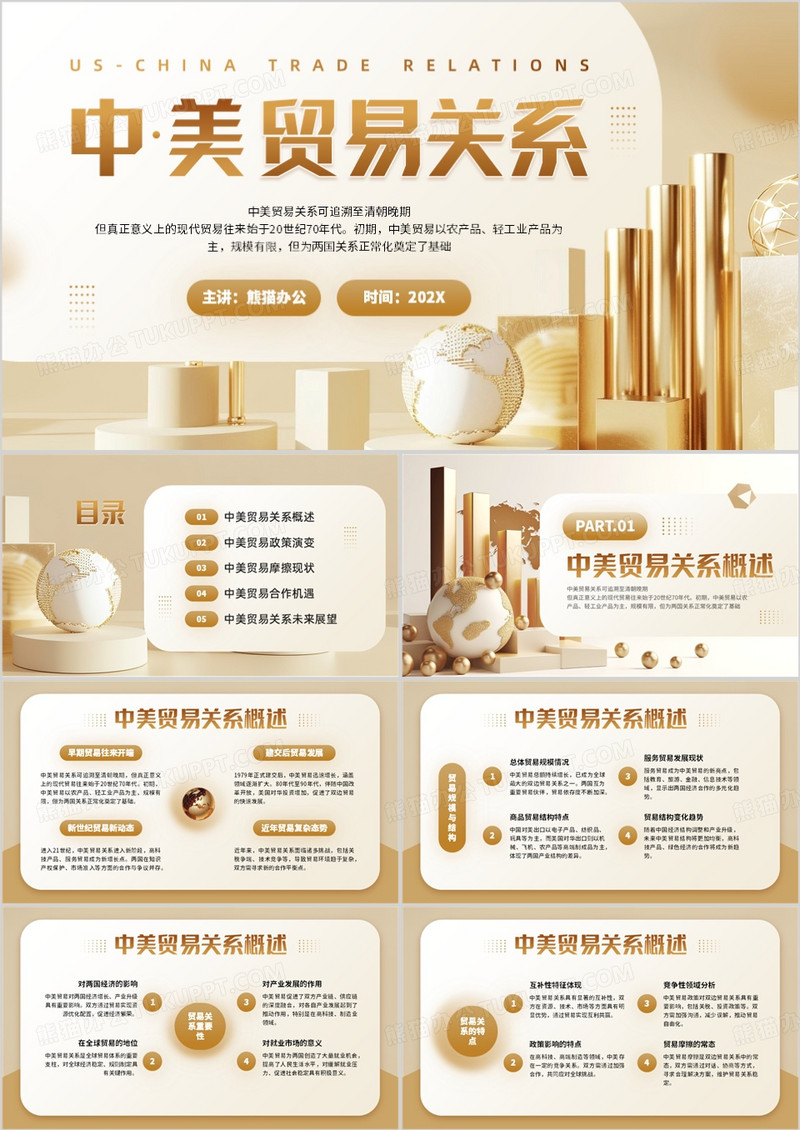 棕色简约风中美贸易关系分析PPT模板