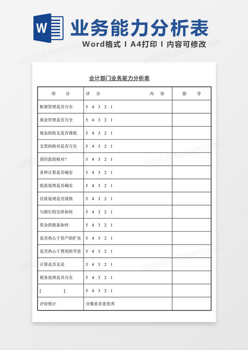 评分会计部门业务能力分析表word模板