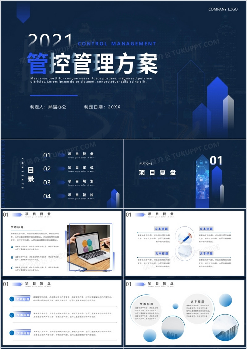 蓝色商务风项目管控方案工作汇报PPT模板