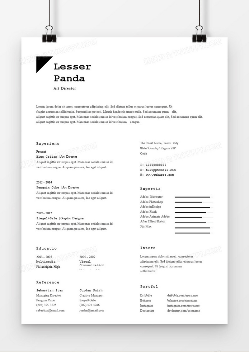 简洁大方设计师英文简历wrod模板