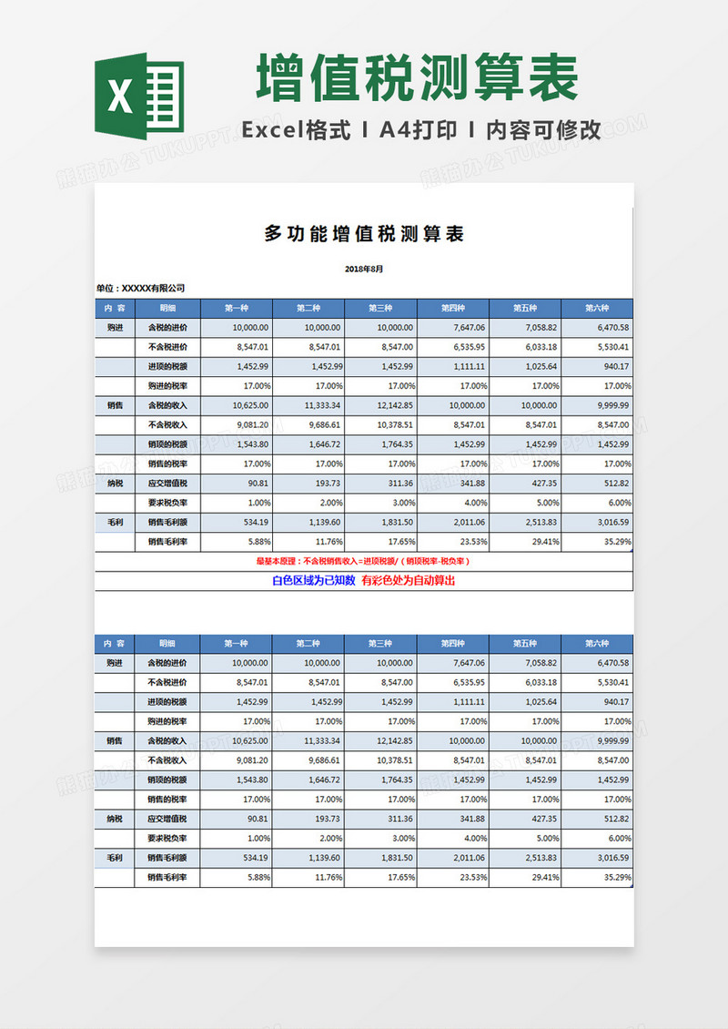 多功能增值税测算表
