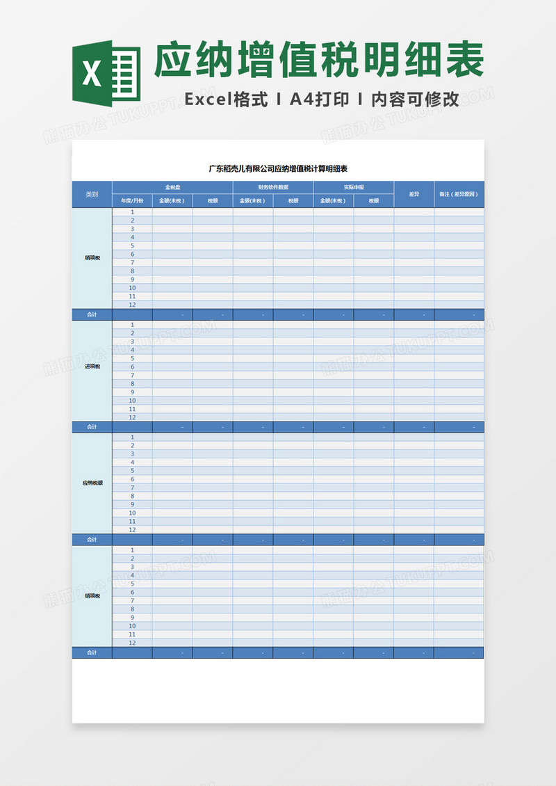 应纳增值税计算明细表