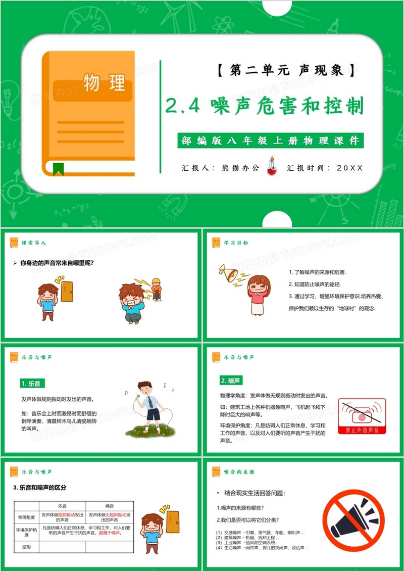 部编版八年级物理上册噪声危害和控制与传播课件PPT模板