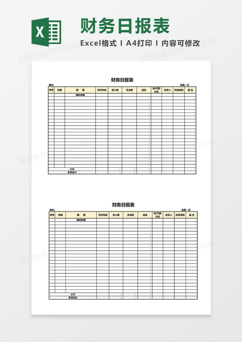 财务日报表excel模板
