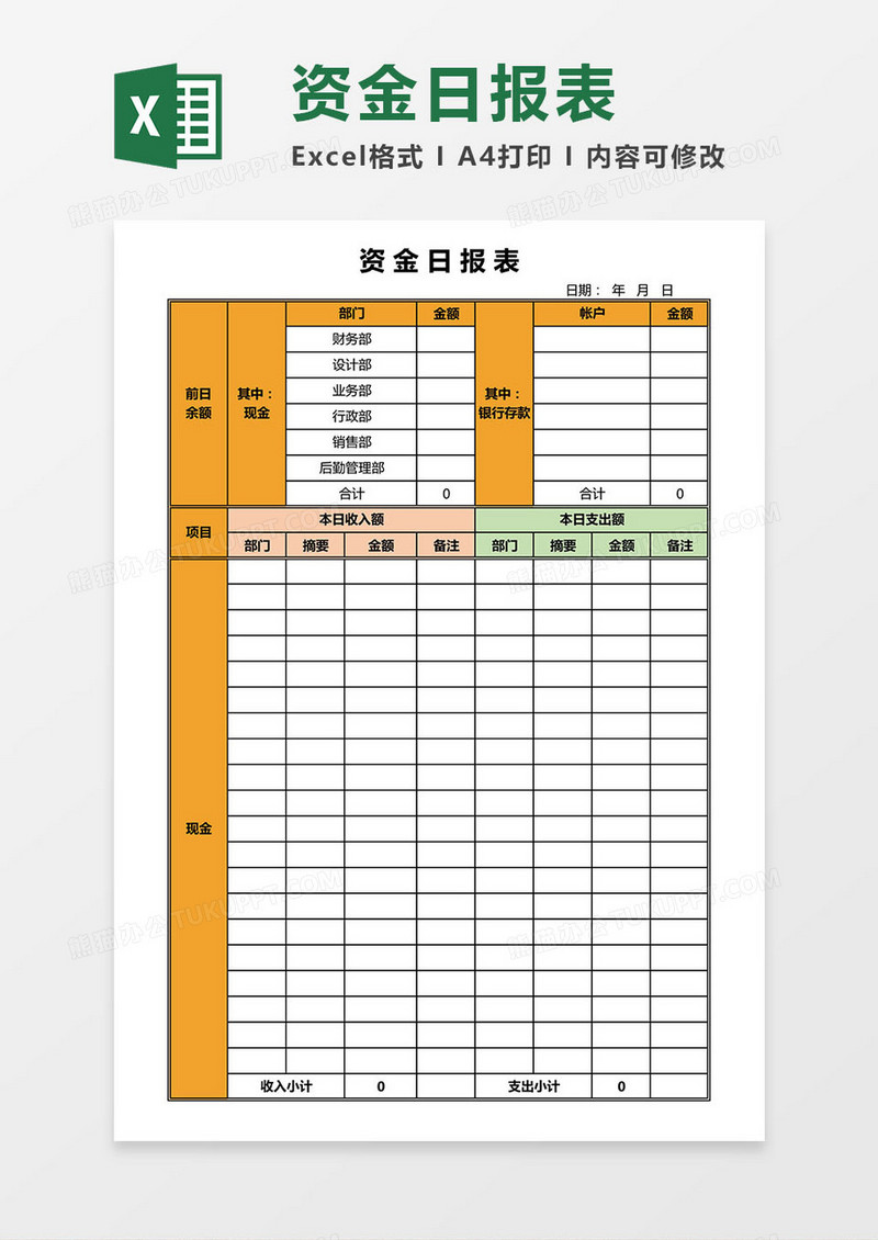 资金日报表Excel模板