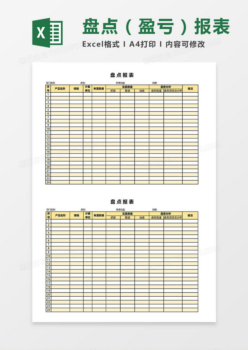 盘（盈亏）、盘点报表Excel模板