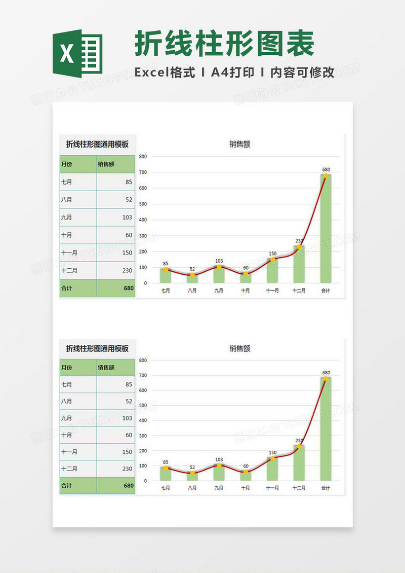 超实用简约版折线柱形图通用excel模板