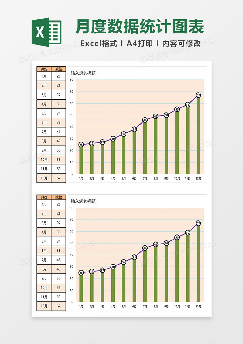 通用月度数据统计图表Excel模板