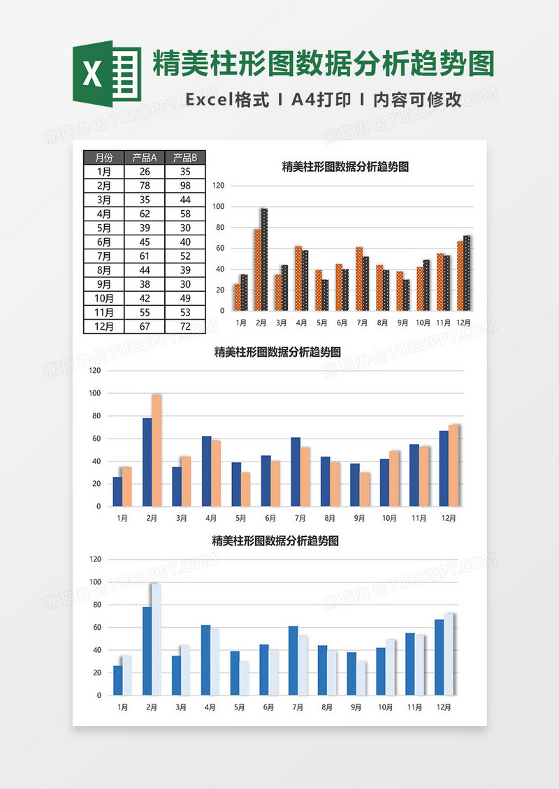 2019精美柱形图数据分析趋势图Excel模板