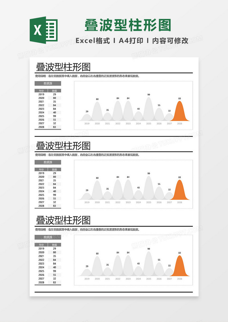 数据统计分析通用叠波型柱形图Excel模板