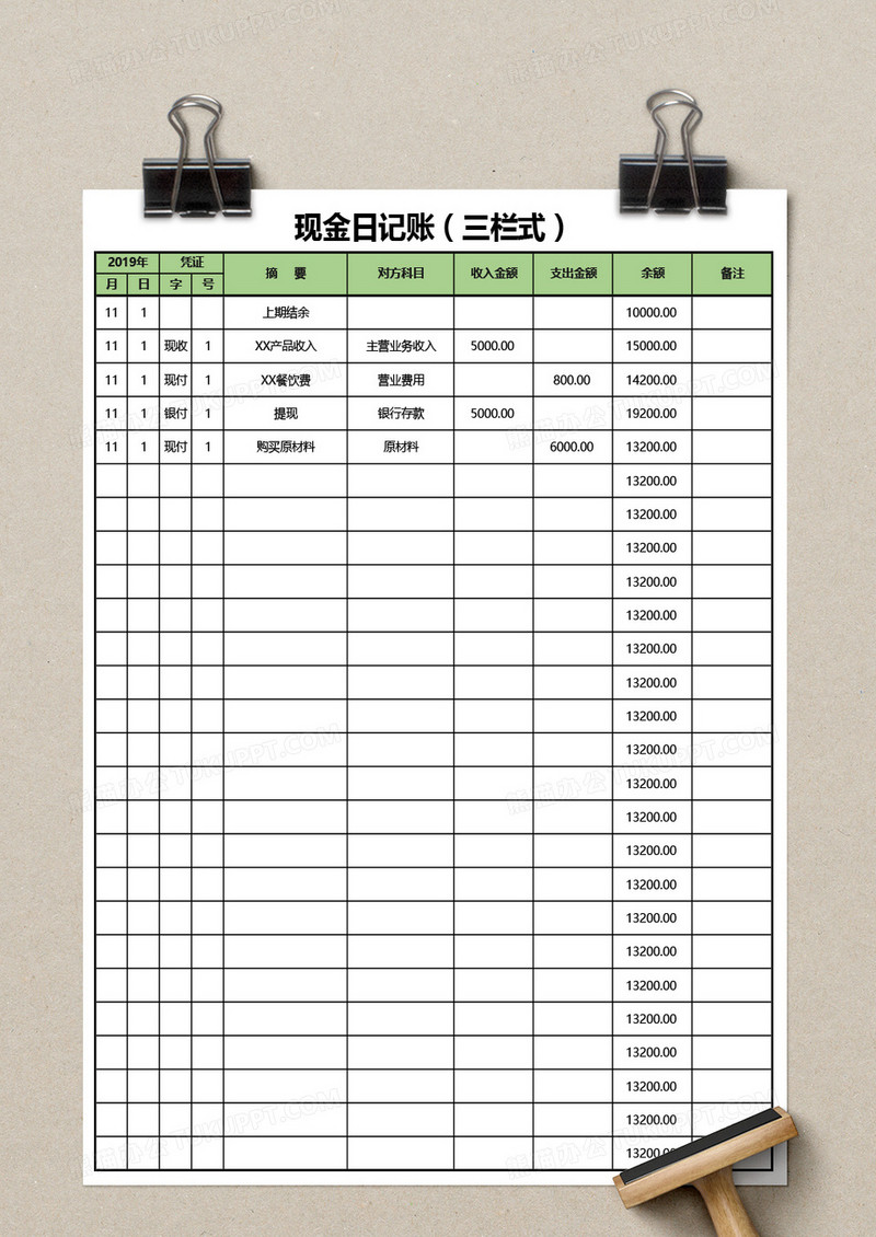 现金日记账三栏式excel模板