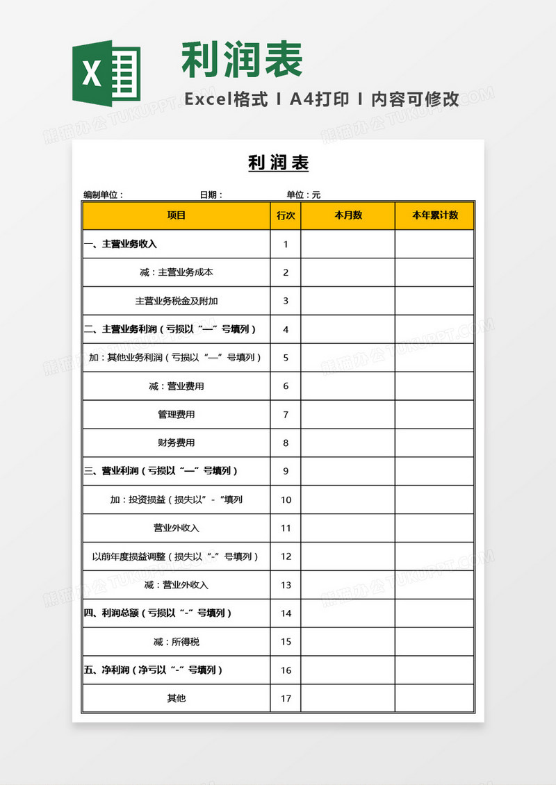 实用财务利润表Excel模板