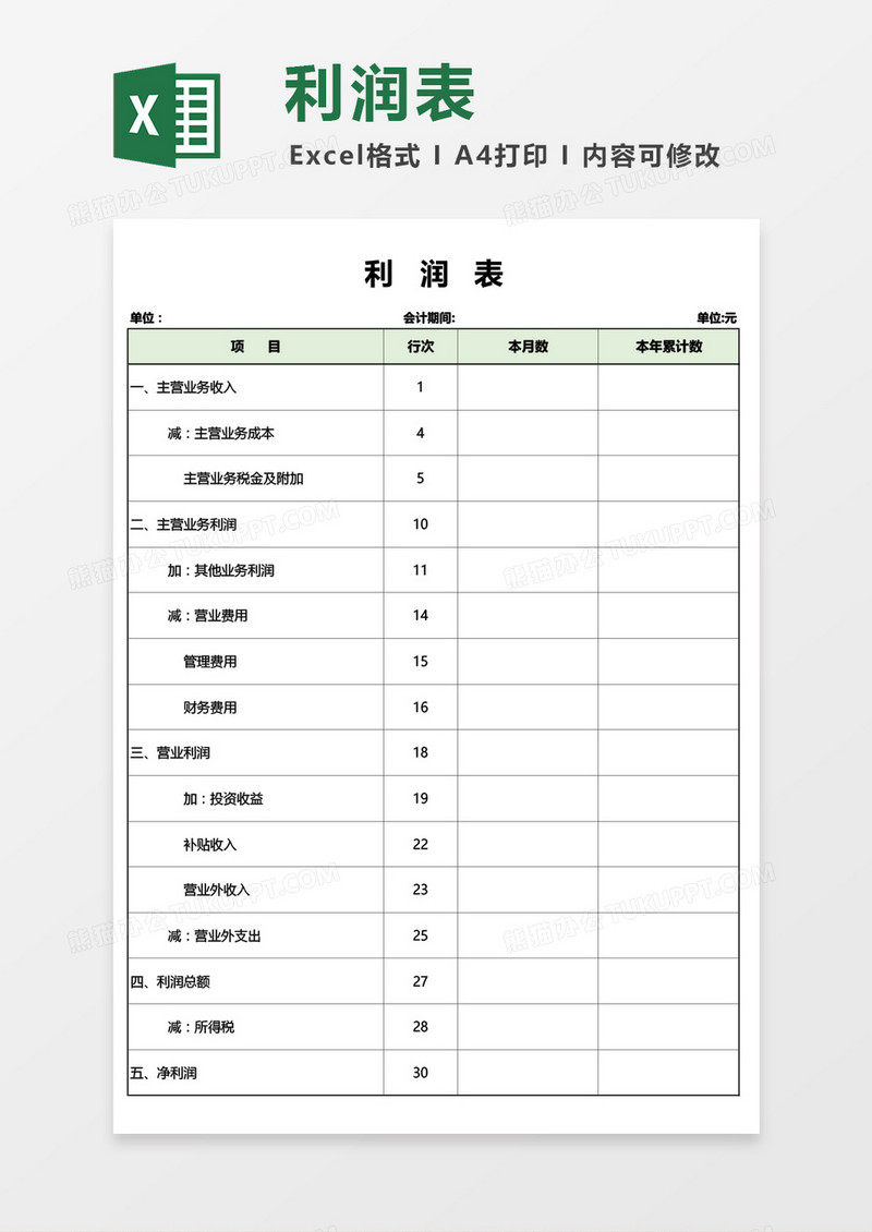 通用版财务利润表Excel模板