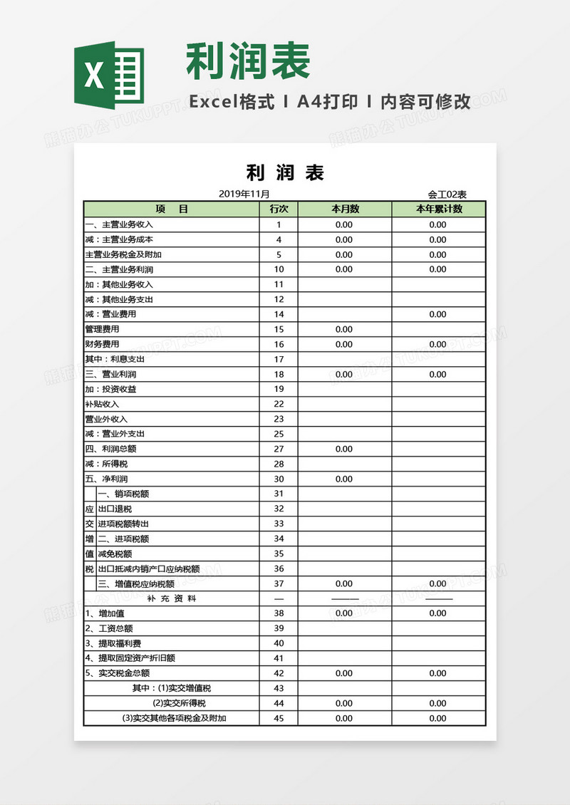 企业财务利润表Excel模板