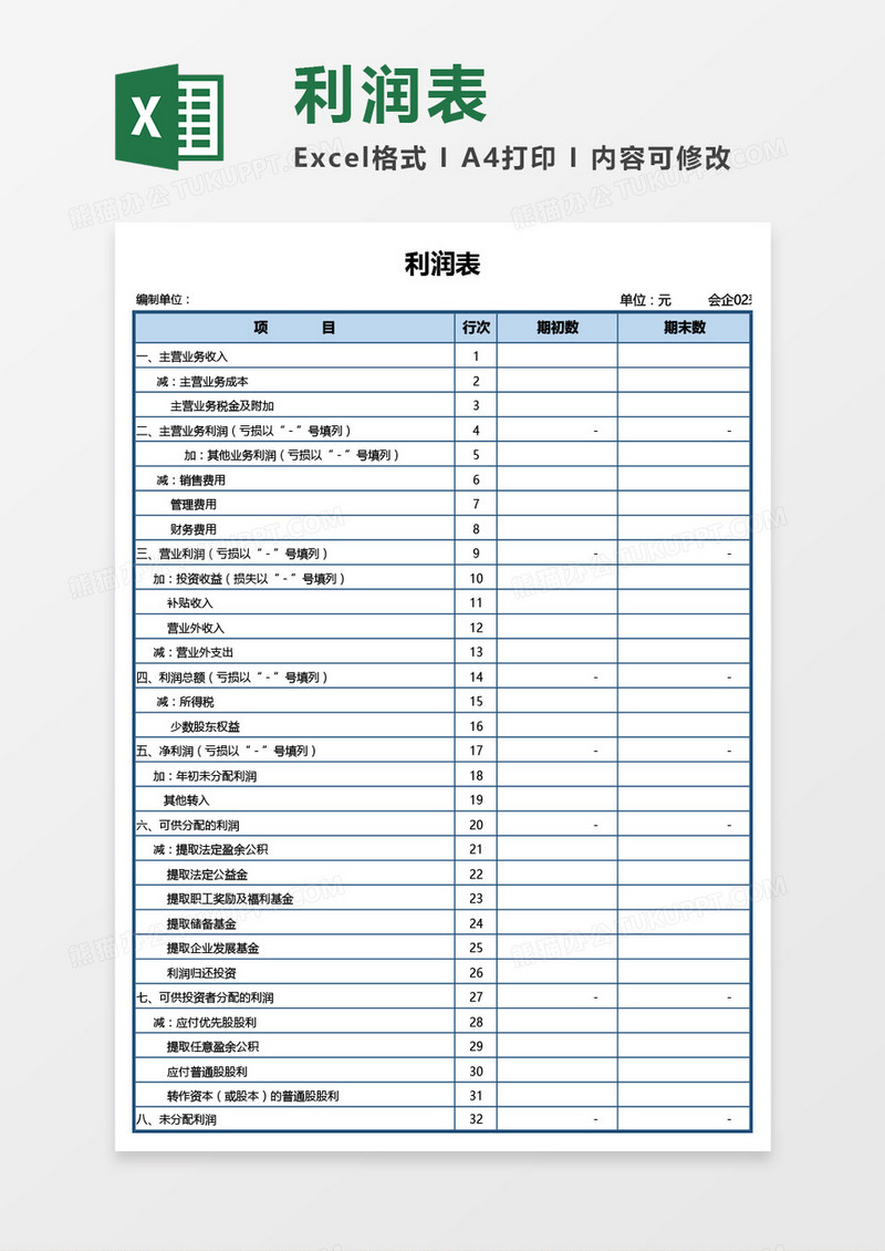 企业使用财务利润表Excel模板