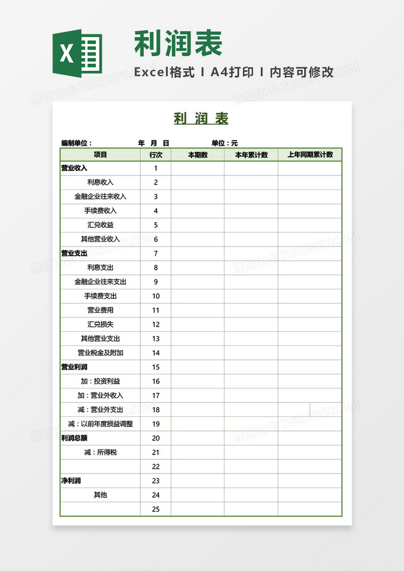 超实用财务通用利润表Excel模板