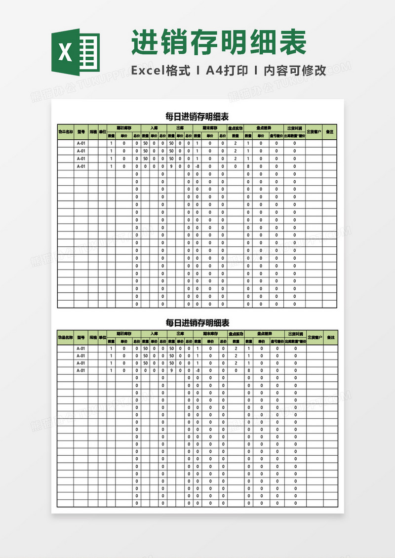 每日进销存明细表Excel模板