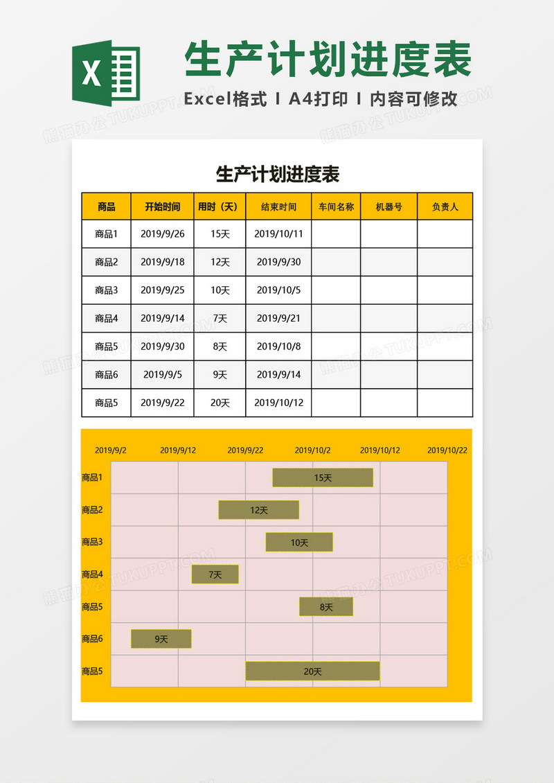 生产计划进度表Excel模板