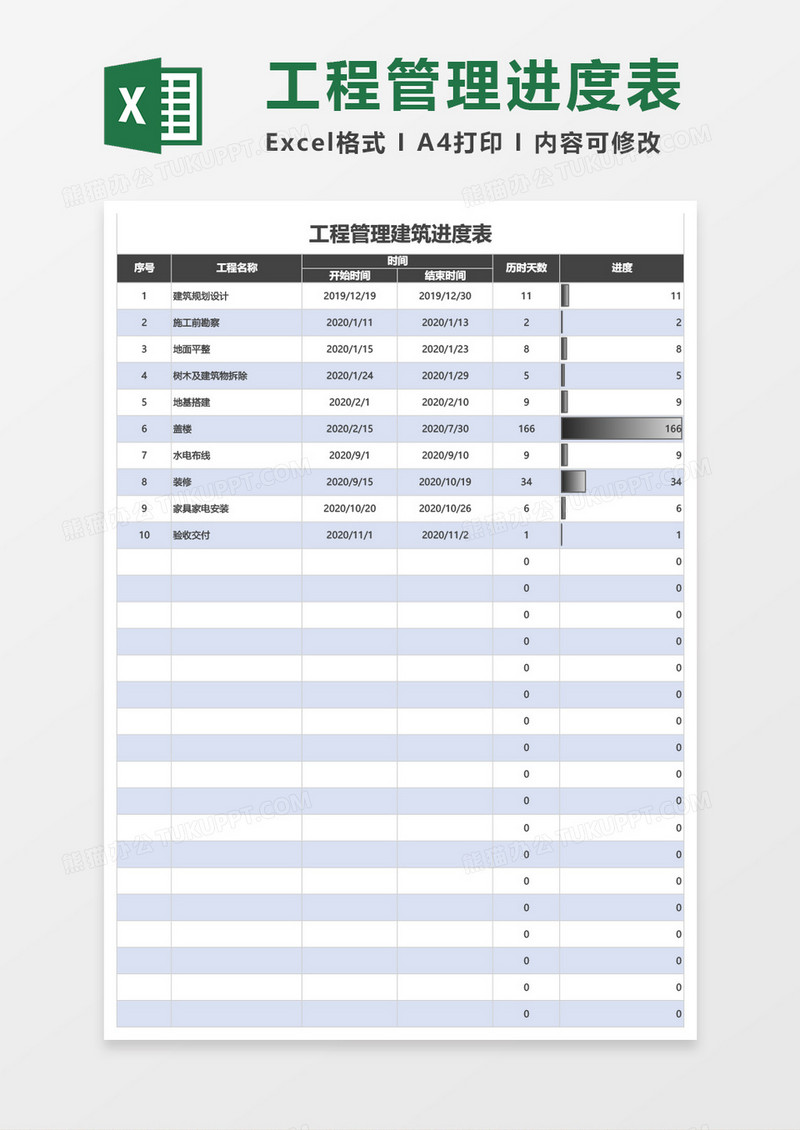 工程管理建筑进度表Excel模板