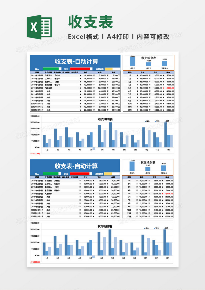 自动计算收支表Excel模板
