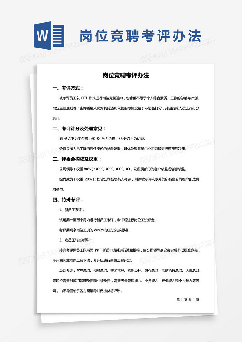 岗位竞聘考评办法word模板