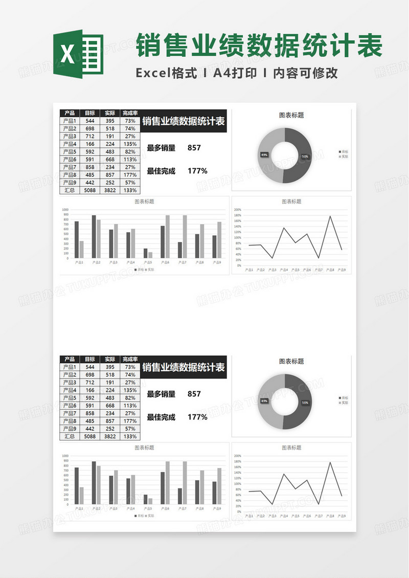简洁销售业绩数据统计表excel模板