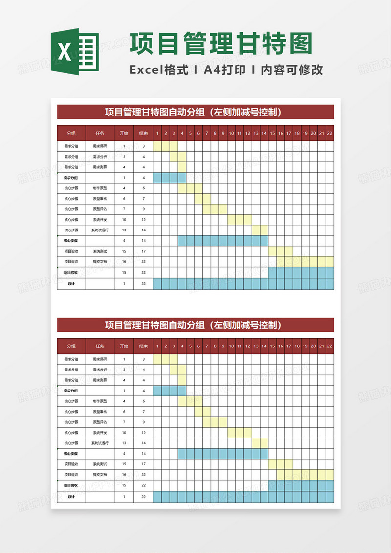 简洁实用商务项目进度甘特图excel模板