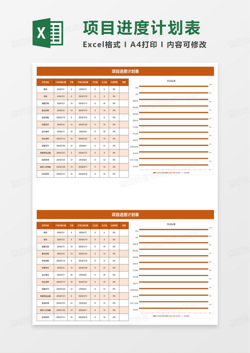 简约实用通用项目进度计划表excel模板