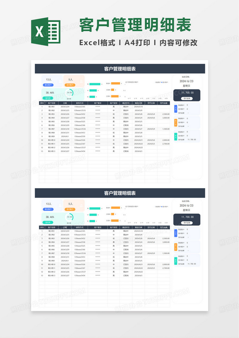 客户管理明细表excel模板