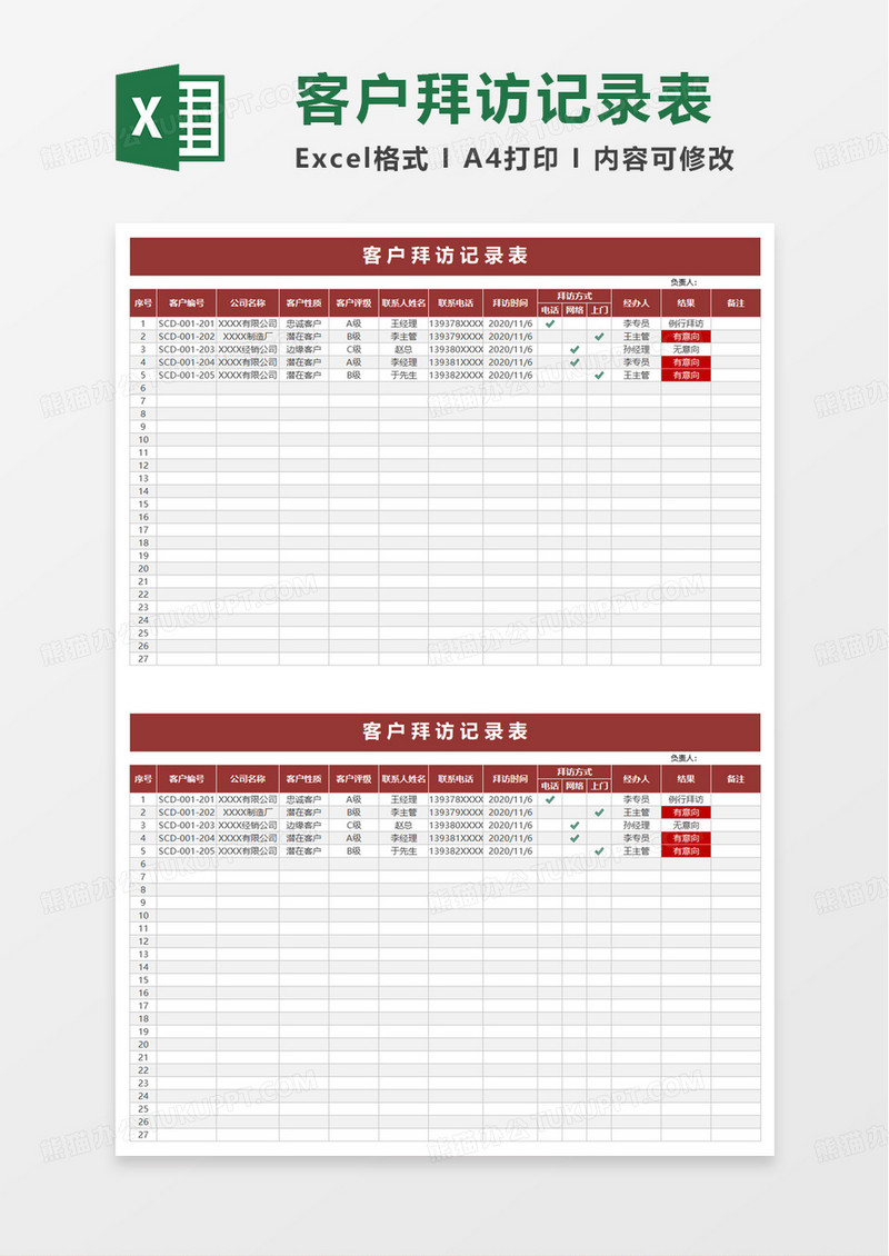 客户拜访记录表excel模板