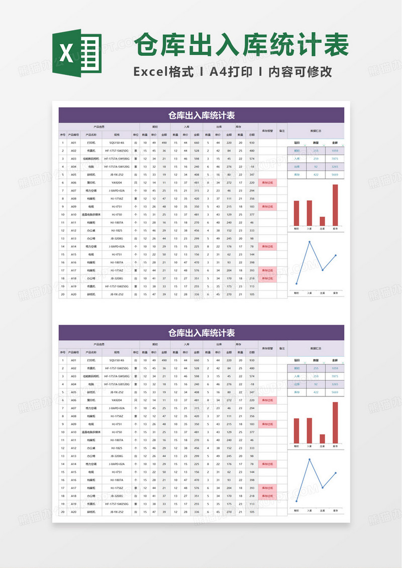 出入库统计表excel模板