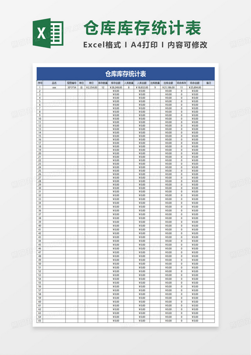 仓库库存表excel模板