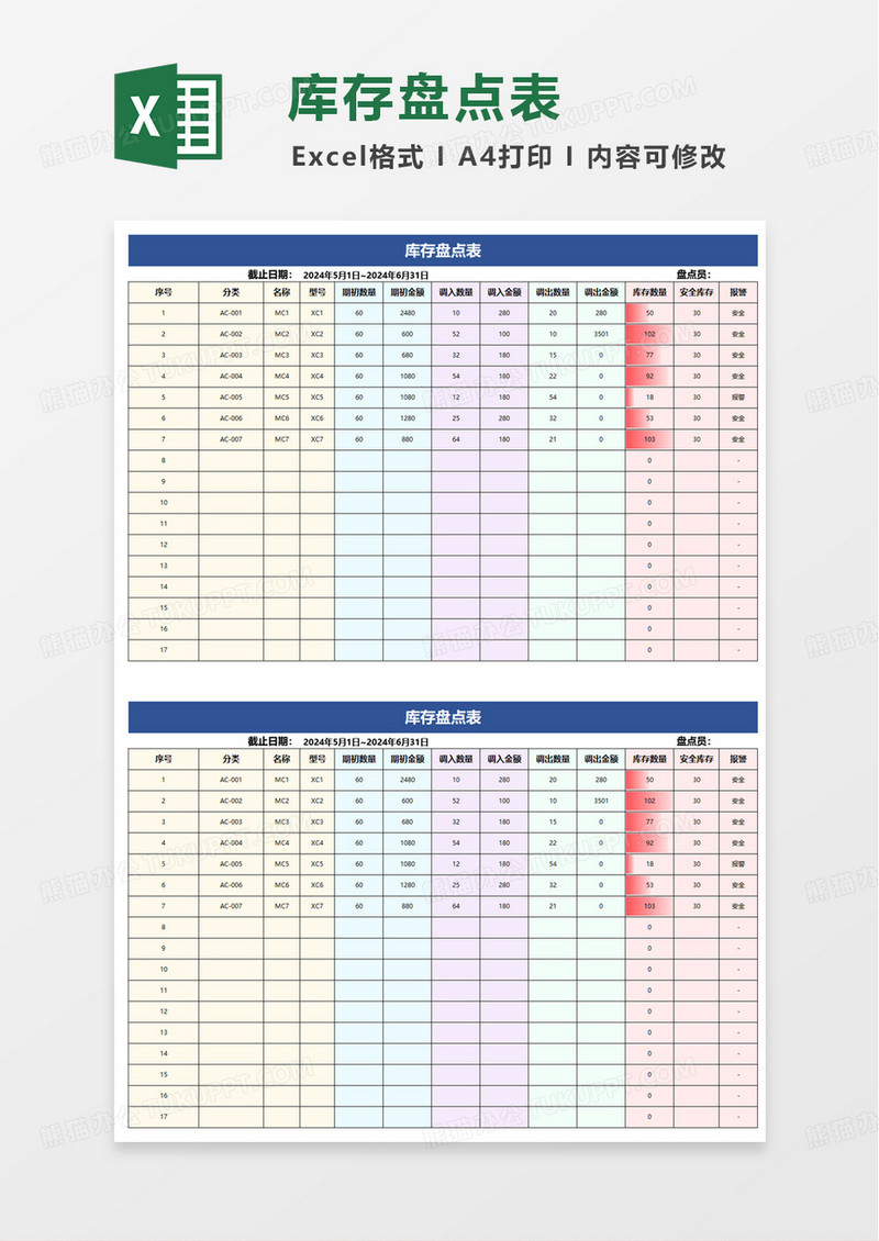 通用实用简洁库存盘点表excel模板