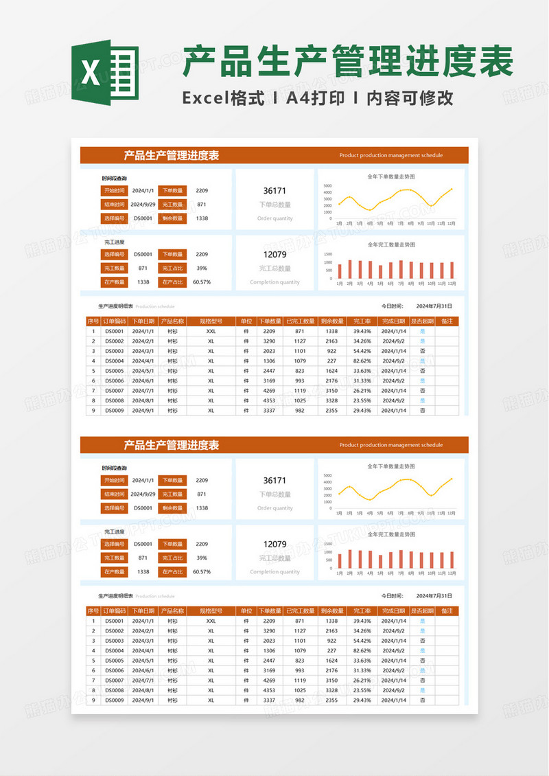 产品生产管理进度表excel模板