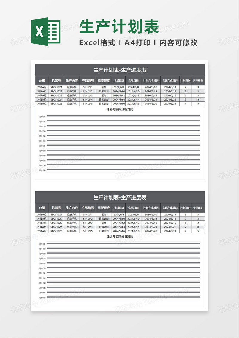 实用生产计划进度表excel模板