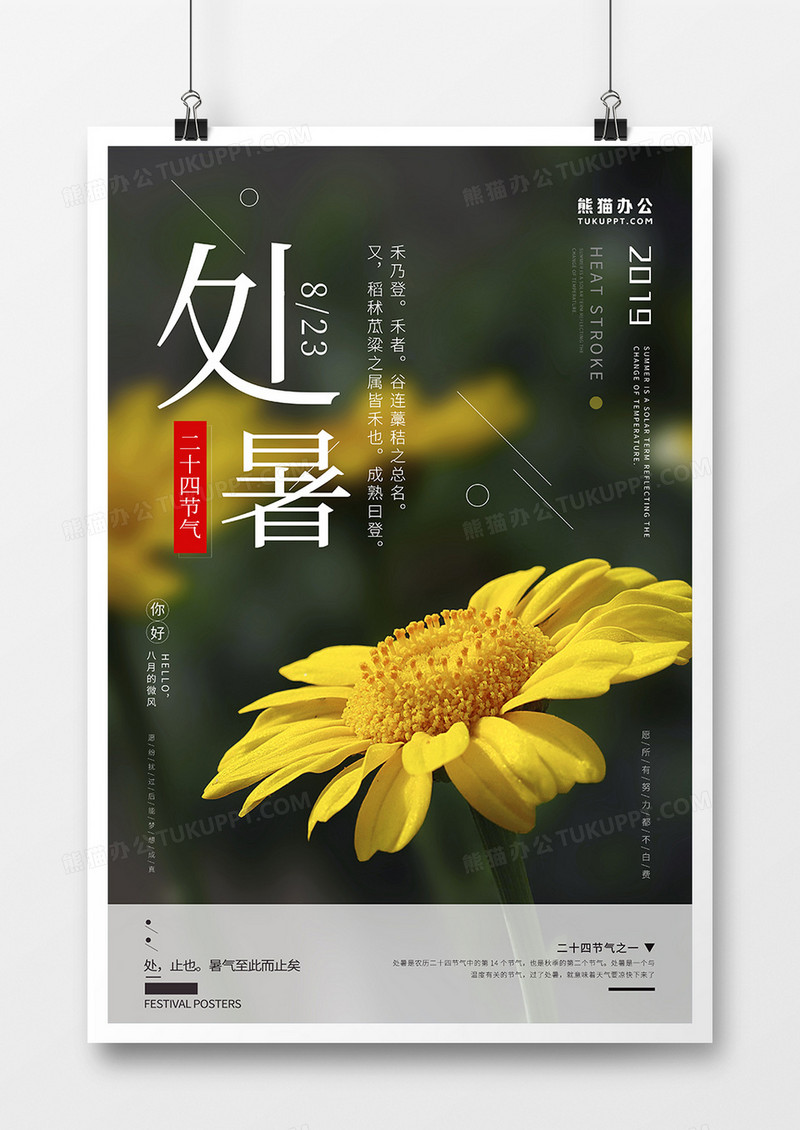 简约文艺风处暑节气海报