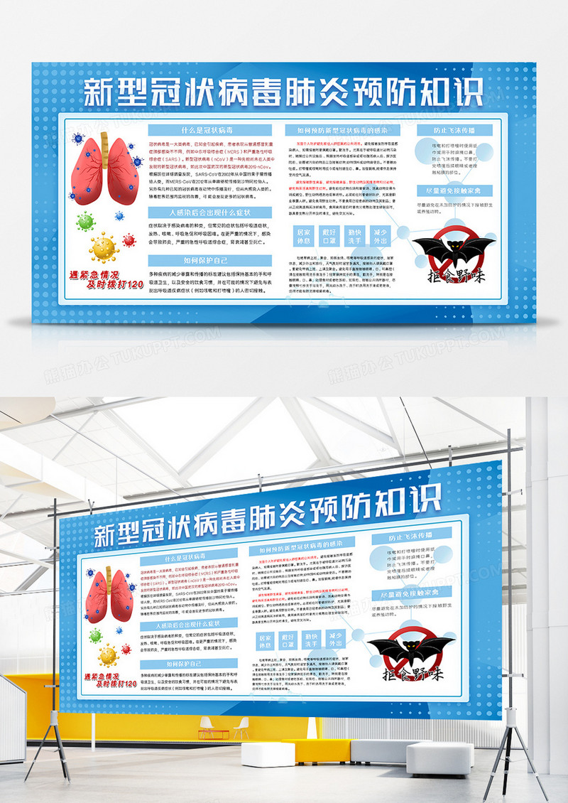 预防新型冠状病毒抗击肺炎防护知识宣传展板