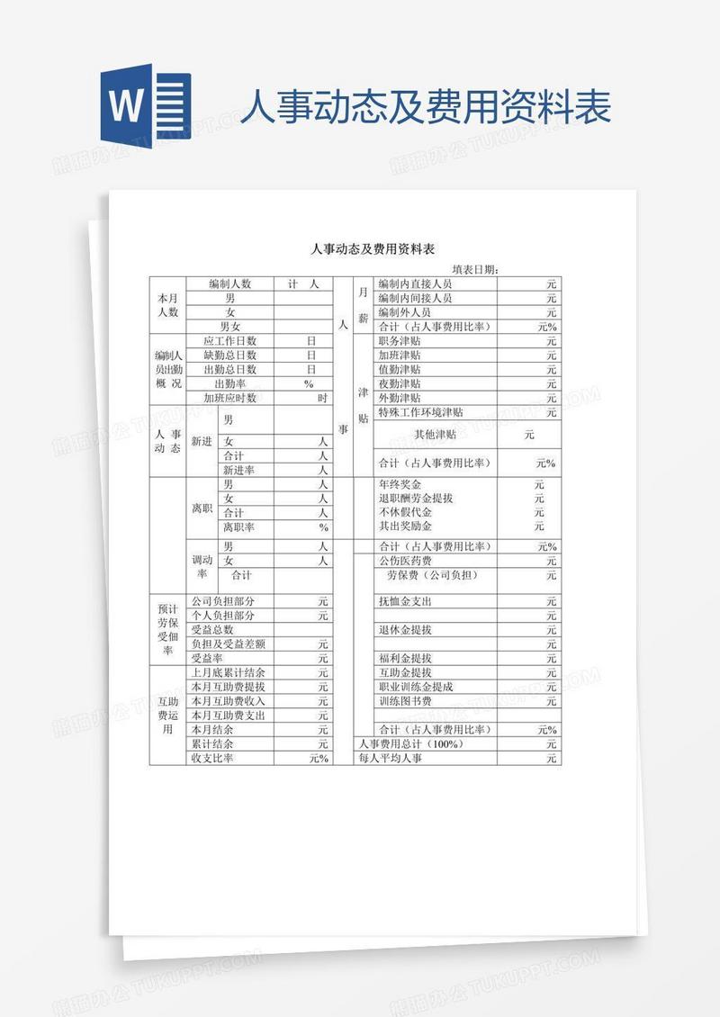 人事动态及费用资料表