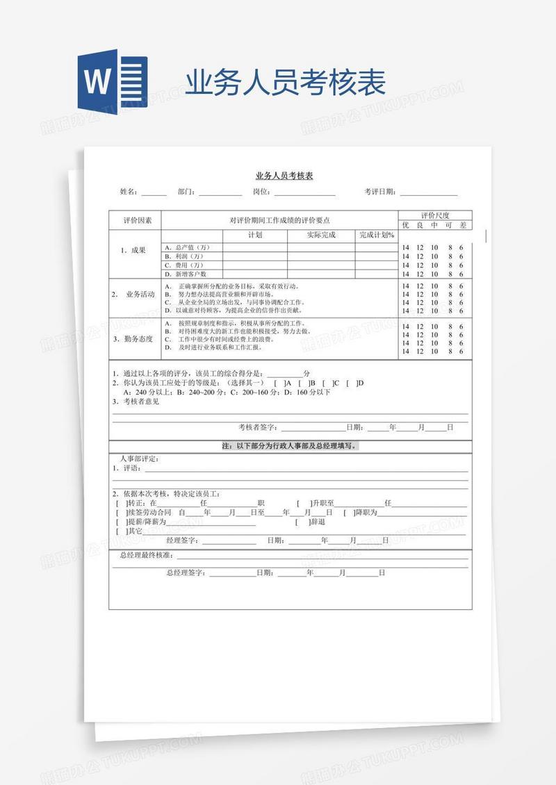 业务人员考核表
