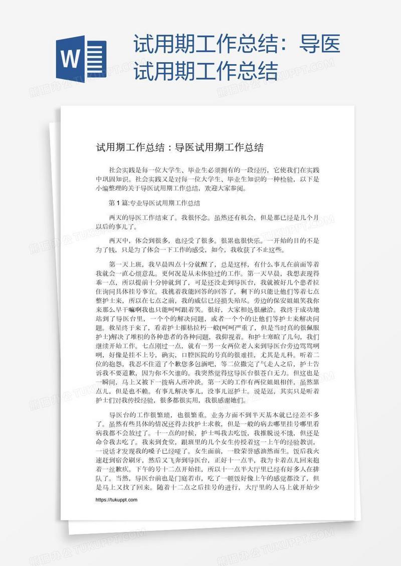 导医试用期工作总结
