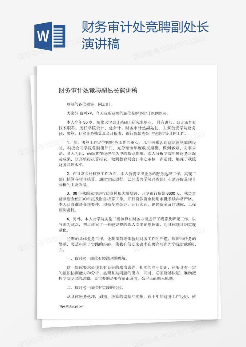 财务审计处竞聘副处长演讲稿