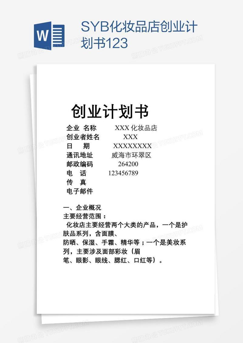 SYB化妆品店创业计划书123