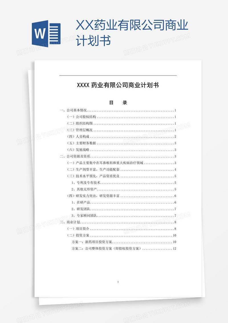 XX药业有限公司商业计划书
