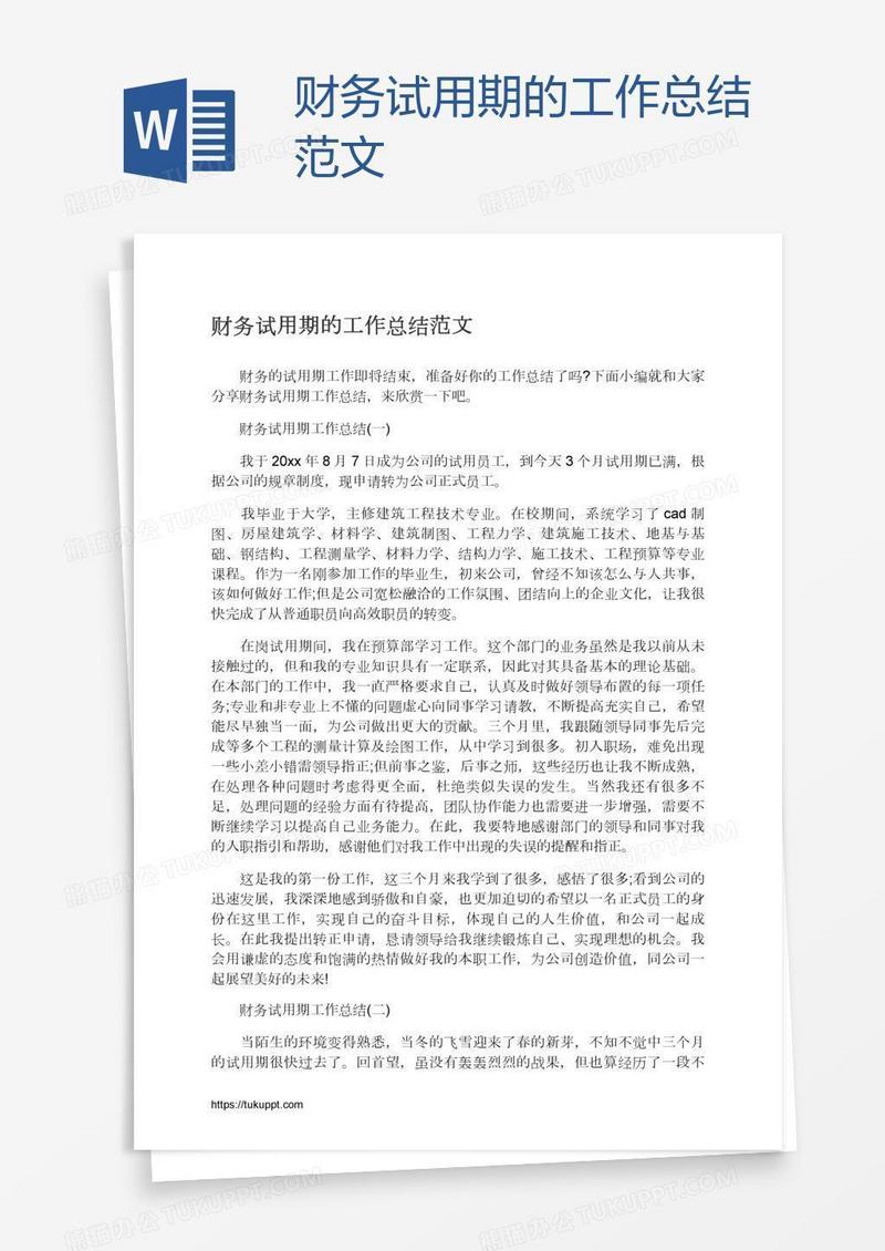 财务试用期的工作总结范文