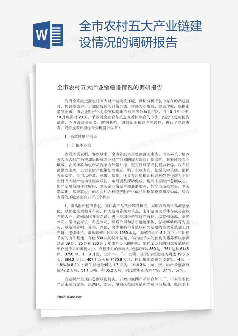 全市农村五大产业链建设情况的调研报告