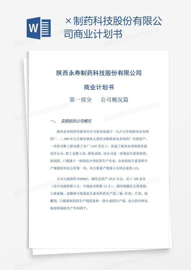 ×制药科技股份有限公司商业计划书