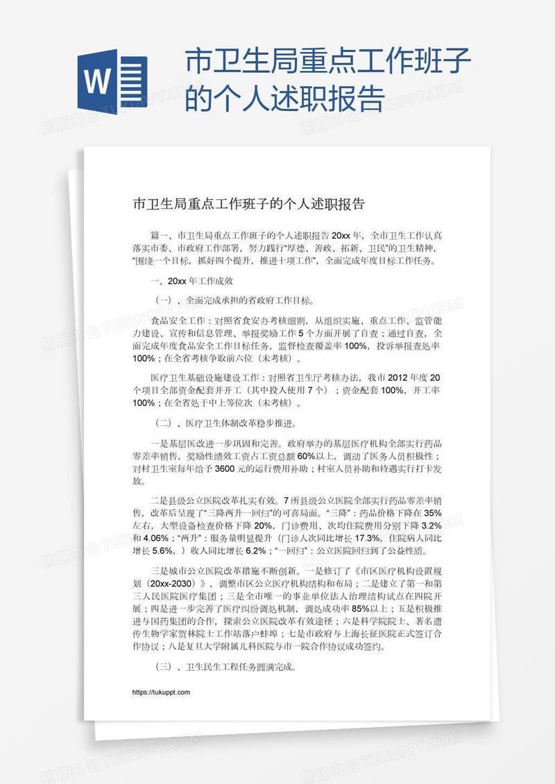 市卫生局重点工作班子的个人述职报告