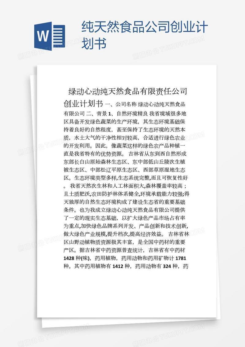 纯天然食品公司创业计划书