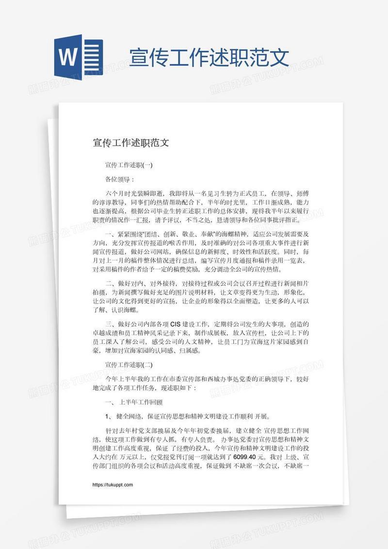 宣传工作述职范文